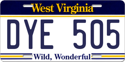 WV license plate DYE505