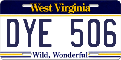 WV license plate DYE506