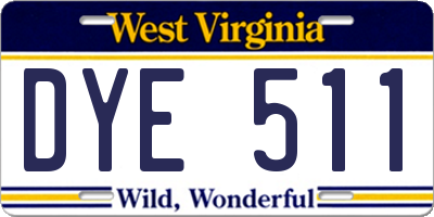 WV license plate DYE511