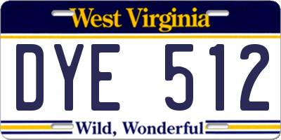 WV license plate DYE512