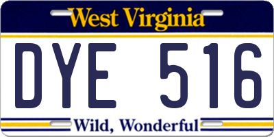 WV license plate DYE516