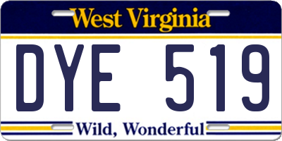 WV license plate DYE519