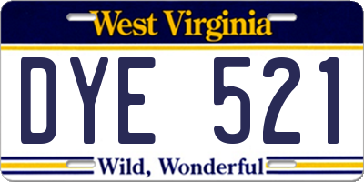 WV license plate DYE521