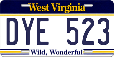 WV license plate DYE523
