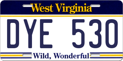 WV license plate DYE530