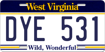 WV license plate DYE531