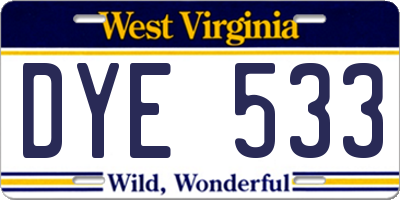 WV license plate DYE533