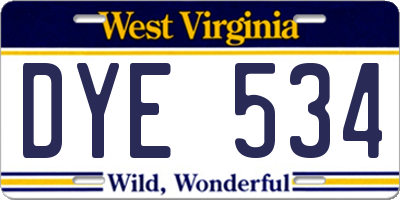 WV license plate DYE534