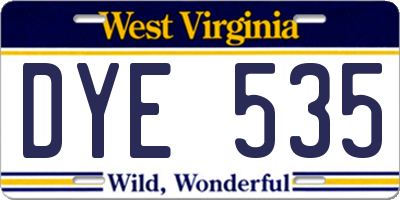 WV license plate DYE535