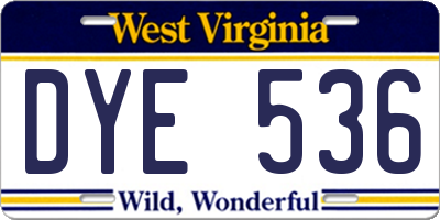 WV license plate DYE536