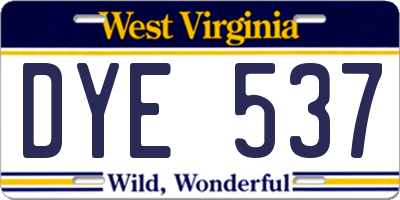 WV license plate DYE537