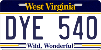 WV license plate DYE540
