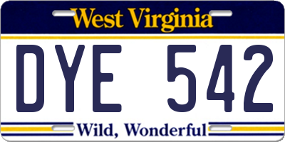 WV license plate DYE542