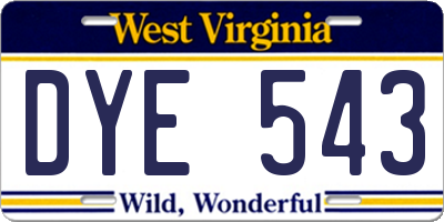 WV license plate DYE543