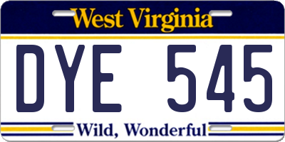 WV license plate DYE545
