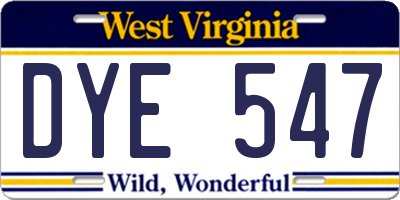 WV license plate DYE547