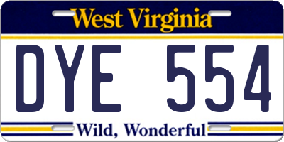 WV license plate DYE554