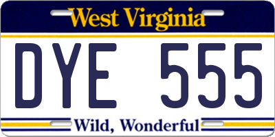 WV license plate DYE555