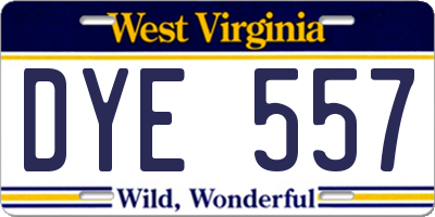 WV license plate DYE557