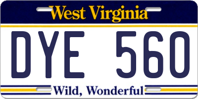 WV license plate DYE560