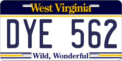 WV license plate DYE562
