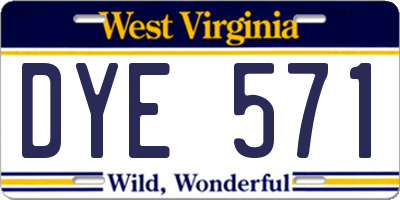 WV license plate DYE571