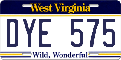 WV license plate DYE575