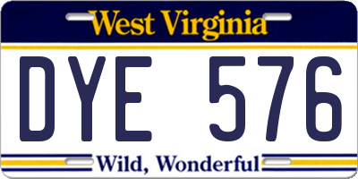 WV license plate DYE576