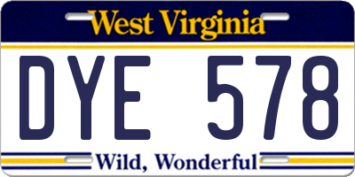 WV license plate DYE578