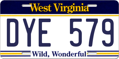 WV license plate DYE579