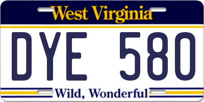 WV license plate DYE580
