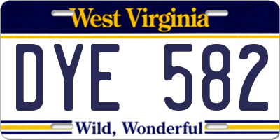 WV license plate DYE582