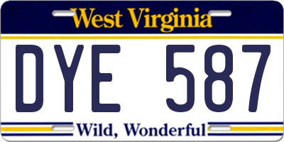 WV license plate DYE587