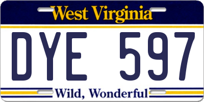 WV license plate DYE597
