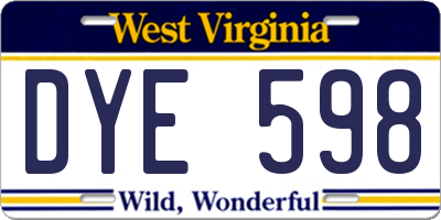 WV license plate DYE598