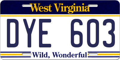 WV license plate DYE603
