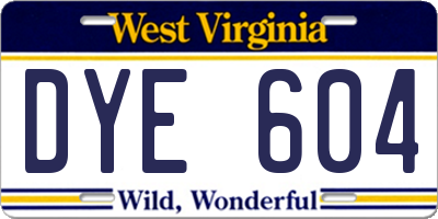 WV license plate DYE604