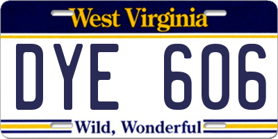 WV license plate DYE606