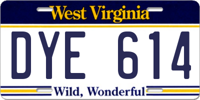 WV license plate DYE614