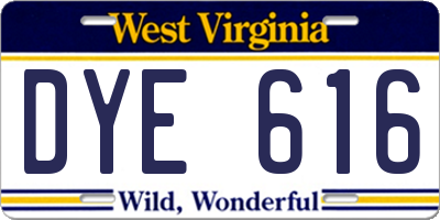 WV license plate DYE616