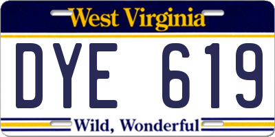 WV license plate DYE619