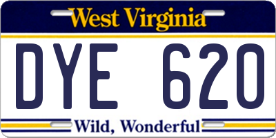 WV license plate DYE620