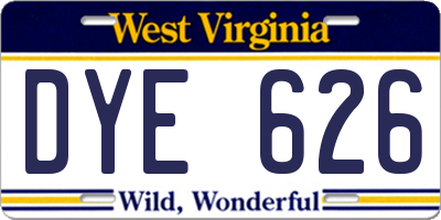 WV license plate DYE626