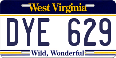WV license plate DYE629