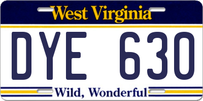 WV license plate DYE630
