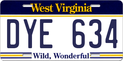WV license plate DYE634
