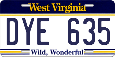 WV license plate DYE635