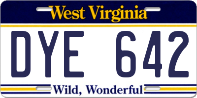 WV license plate DYE642