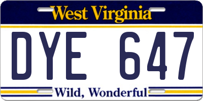 WV license plate DYE647