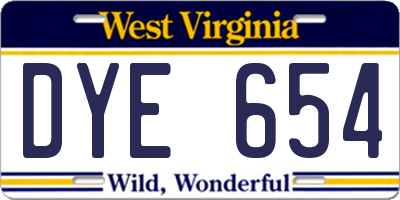 WV license plate DYE654